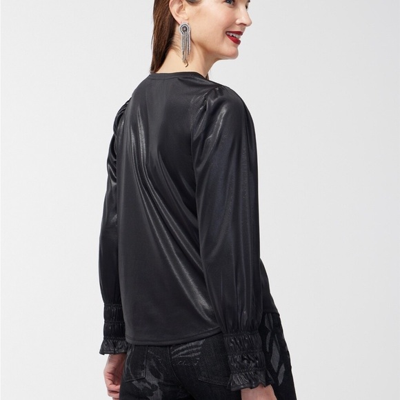 EUC XXL Chico’s Black blouse (leather look) - Picture 2 of 7